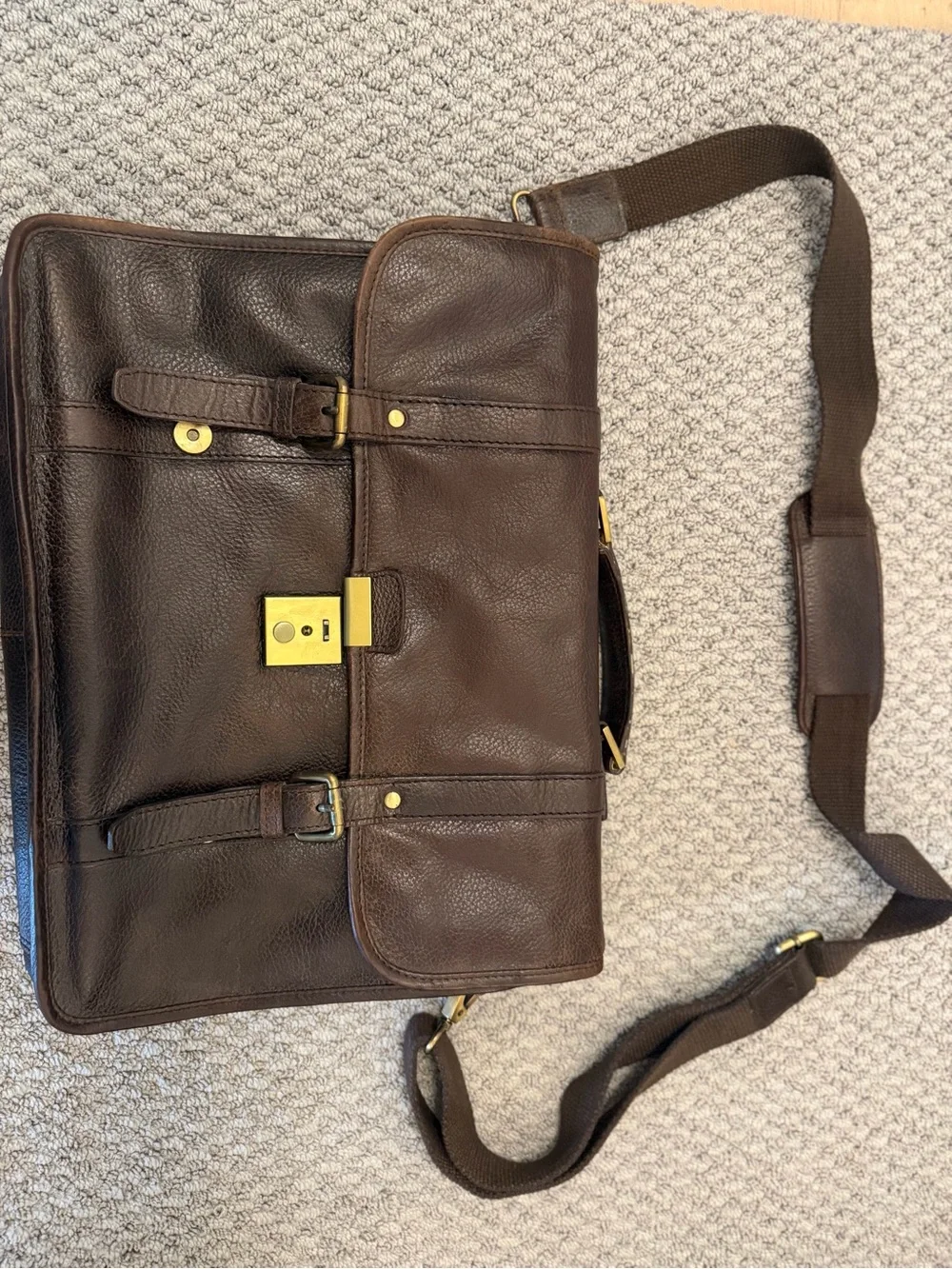 McCarren & Sons Men's Brown Leather Messenger Bag with Shoulder Strap